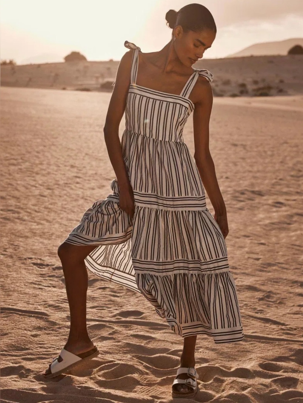 MINT VELVET Navy Striped Tiered Maxi Dress